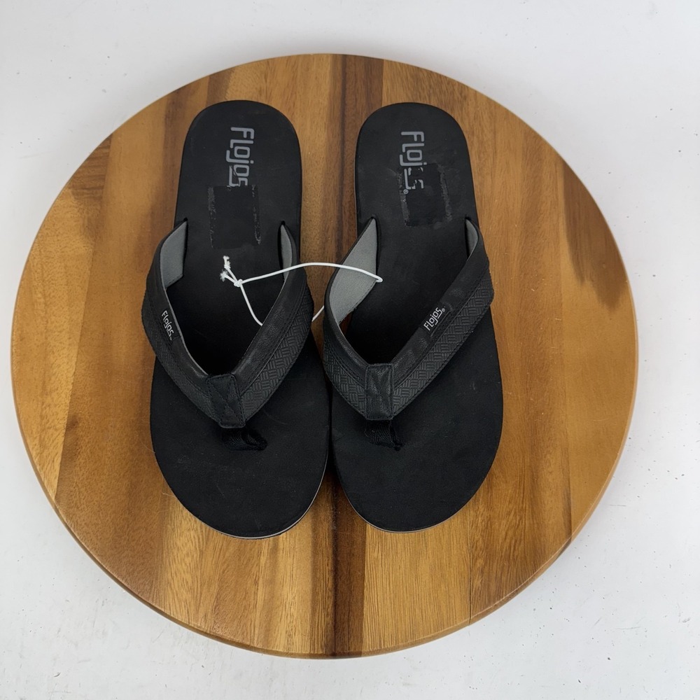 New Mens Flojos Ryan Kush Black Leather‎ Thong Casual Flip Flops Sandals Size 12